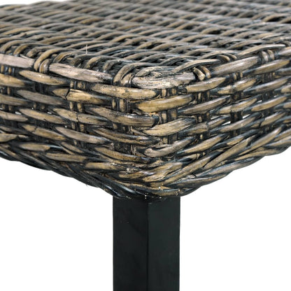 vidaXL Bench 110 cm Black Natural Kubu Rattan and Solid Mahogany Wood
