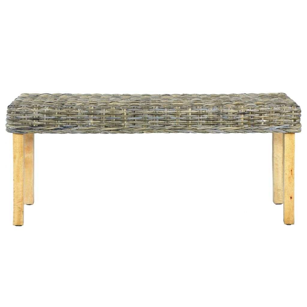 vidaXL Bench 110 cm Natural Kubu Rattan and Solid Mahogany Wood
