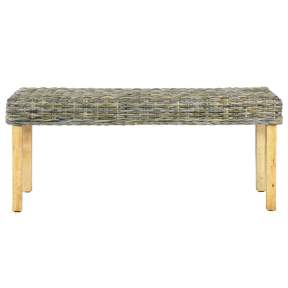 vidaXL Bench 110 cm Natural Kubu Rattan and Solid Mahogany Wood