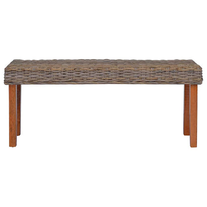 285791 vidaXL Bench 110 cm Natural Kubu Rattan and Solid Mahogany Wood