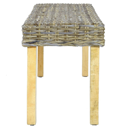 vidaXL Bench 110 cm Natural Kubu Rattan and Solid Mahogany Wood