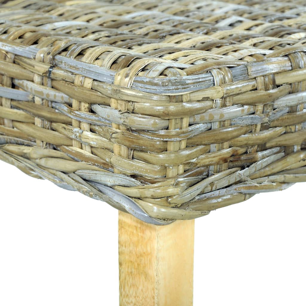 vidaXL Bench 110 cm Natural Kubu Rattan and Solid Mahogany Wood