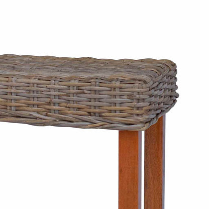 285791 vidaXL Bench 110 cm Natural Kubu Rattan and Solid Mahogany Wood