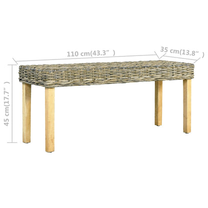 vidaXL Bench 110 cm Natural Kubu Rattan and Solid Mahogany Wood
