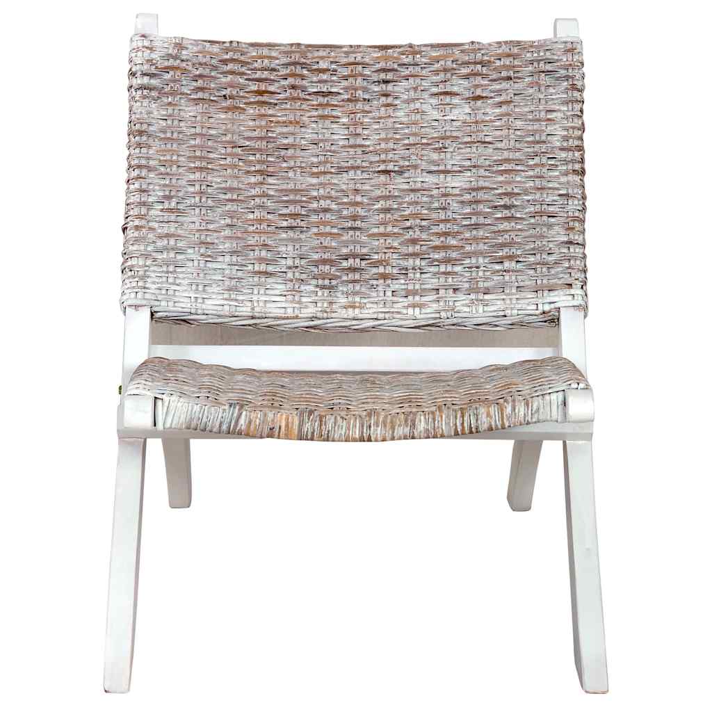vidaXL Relaxing Chair | White, Natural | Kubu Rattan, Solid Mahogany Wood
