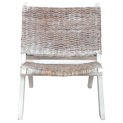 vidaXL Relaxing Chair | White, Natural | Kubu Rattan, Solid Mahogany Wood