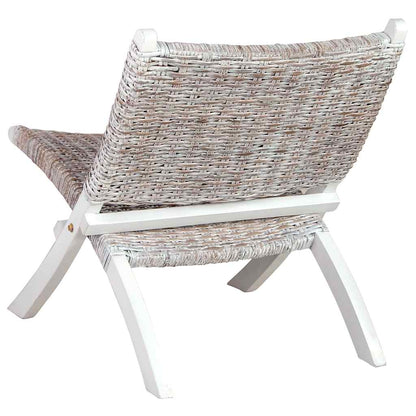 vidaXL Relaxing Chair | White, Natural | Kubu Rattan, Solid Mahogany Wood