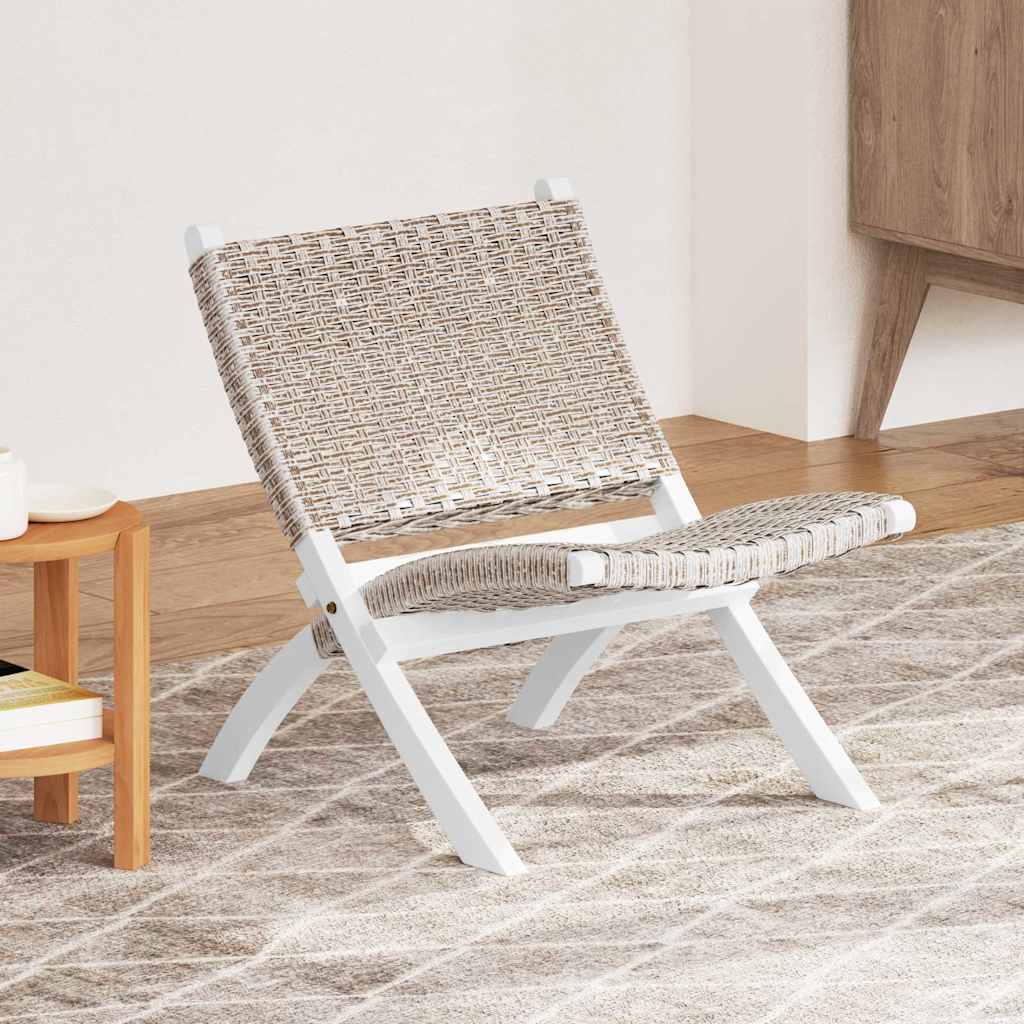 vidaXL Relaxing Chair White Natural Kubu Rattan&Solid Mahogany Wood