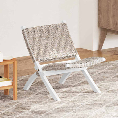vidaXL Relaxing Chair White Natural Kubu Rattan&Solid Mahogany Wood