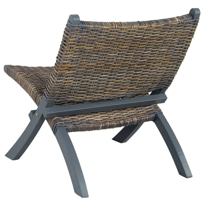 vidaXL Relaxing Chair Grey Natural Kubu Rattan and Solid Mahogany Wood