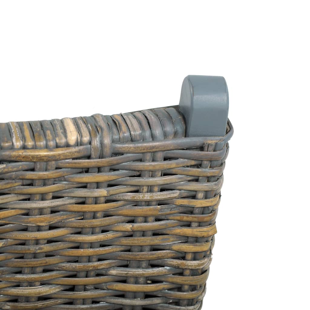 vidaXL Relaxing Chair Grey Natural Kubu Rattan and Solid Mahogany Wood