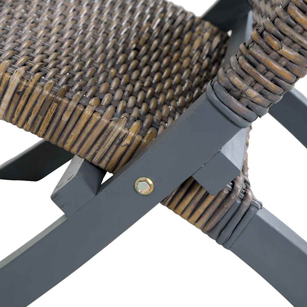 vidaXL Relaxing Chair Grey Natural Kubu Rattan and Solid Mahogany Wood
