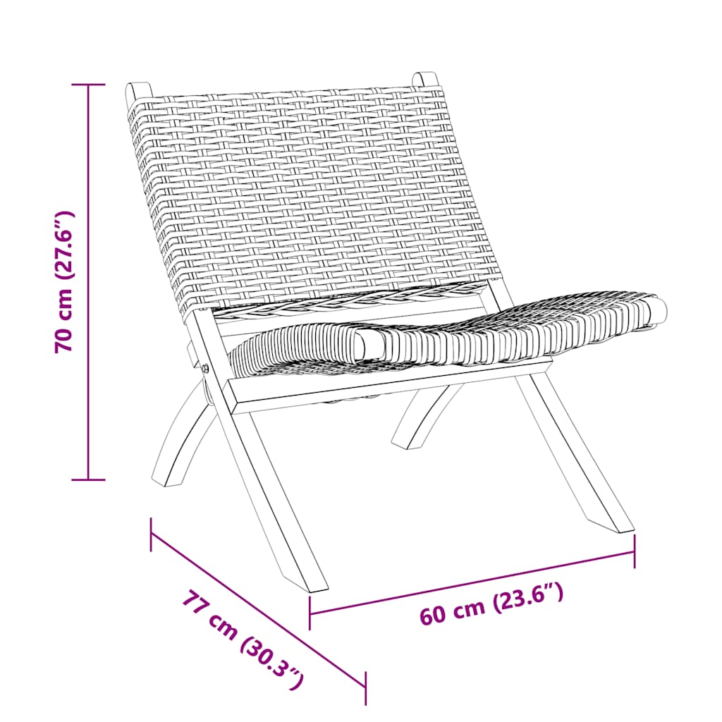 vidaXL Relaxing Chair Grey Natural Kubu Rattan and Solid Mahogany Wood