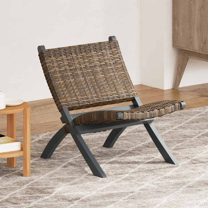 285801 vidaXL Relaxing Chair Grey Natural Kubu Rattan and Solid Mahogany Wood