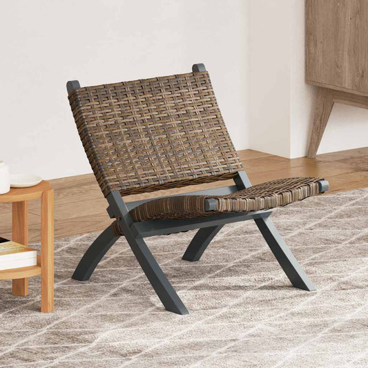 285801 vidaXL Relaxing Chair Grey Natural Kubu Rattan and Solid Mahogany Wood