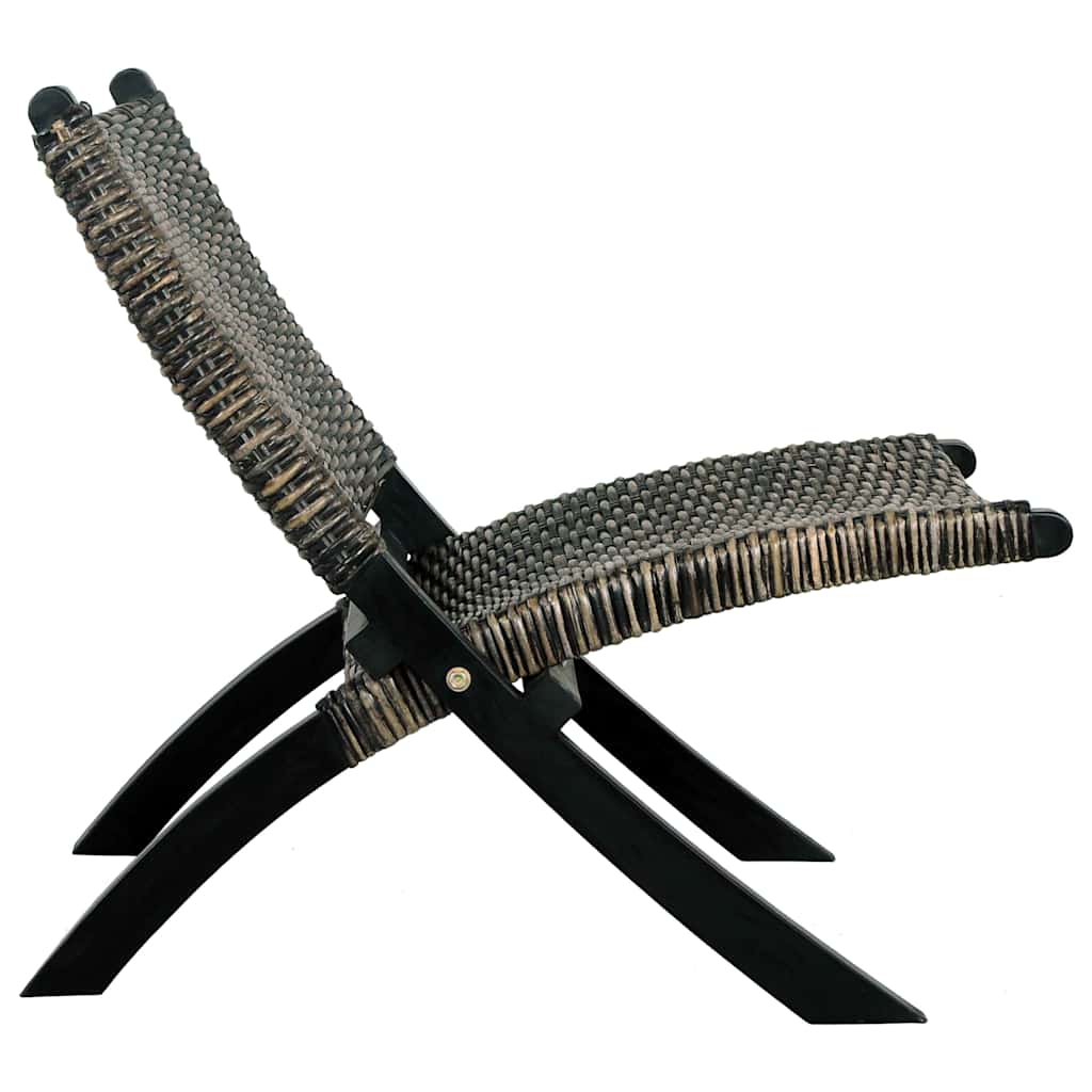 vidaXL Relaxing Chair Black Natural Kubu Rattan and Solid Mahogany Wood