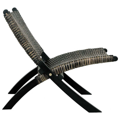 vidaXL Relaxing Chair Black Natural Kubu Rattan and Solid Mahogany Wood