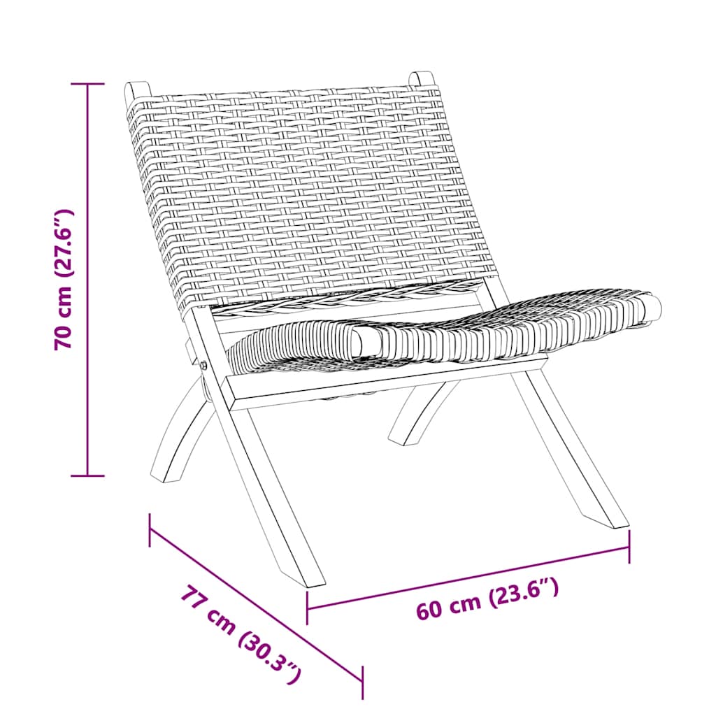 vidaXL Relaxing Chair Black Natural Kubu Rattan and Solid Mahogany Wood