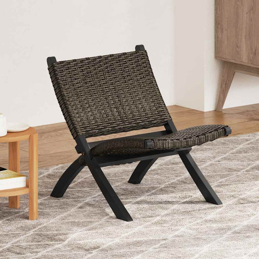 vidaXL Relaxing Chair Black Natural Kubu Rattan and Solid Mahogany Wood