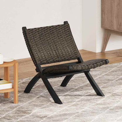 vidaXL Relaxing Chair Black Natural Kubu Rattan&Solid Mahogany Wood
