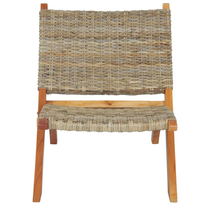 vidaXL Relaxing Chair Natural Kubu Rattan and Solid Mahogany Wood