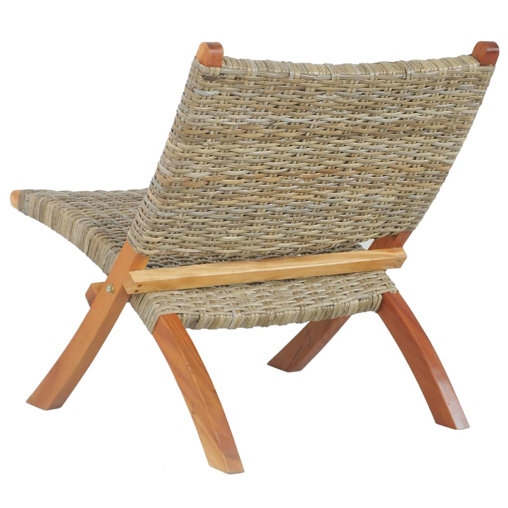 vidaXL Relaxing Chair Natural Kubu Rattan and Solid Mahogany Wood