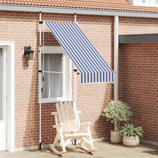 145829 vidaXL Manual Retractable Awning 100 cm Blue and White Stripes