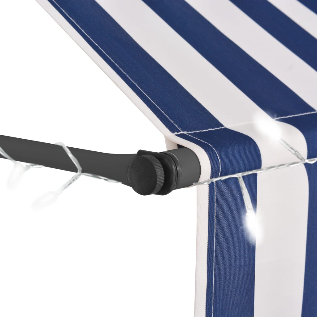 vidaXL Manual Retractable Awning with LED 100 cm Blue and White