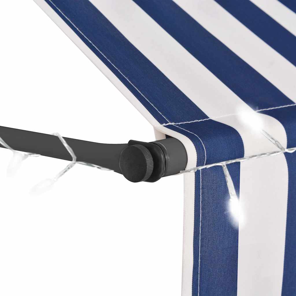 vidaXL Manual Retractable Awning with LED 100 cm Blue and White