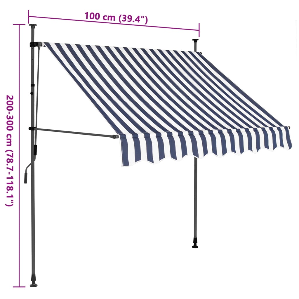 vidaXL Manual Retractable Awning with LED 100 cm Blue and White