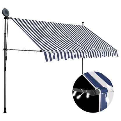 vidaXL Manual Retractable Awning with LED 250 cm Blue and White