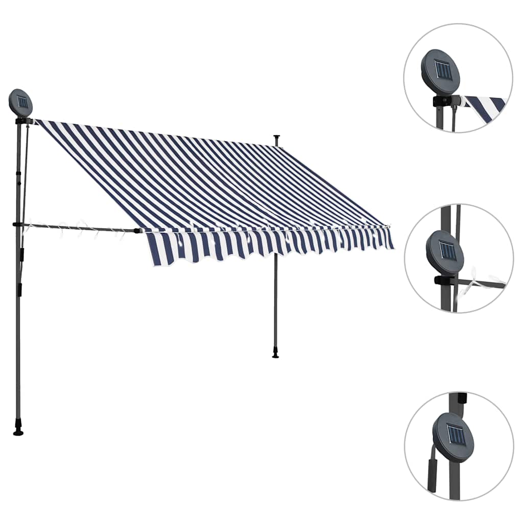 vidaXL Manual Retractable Awning with LED 250 cm Blue and White