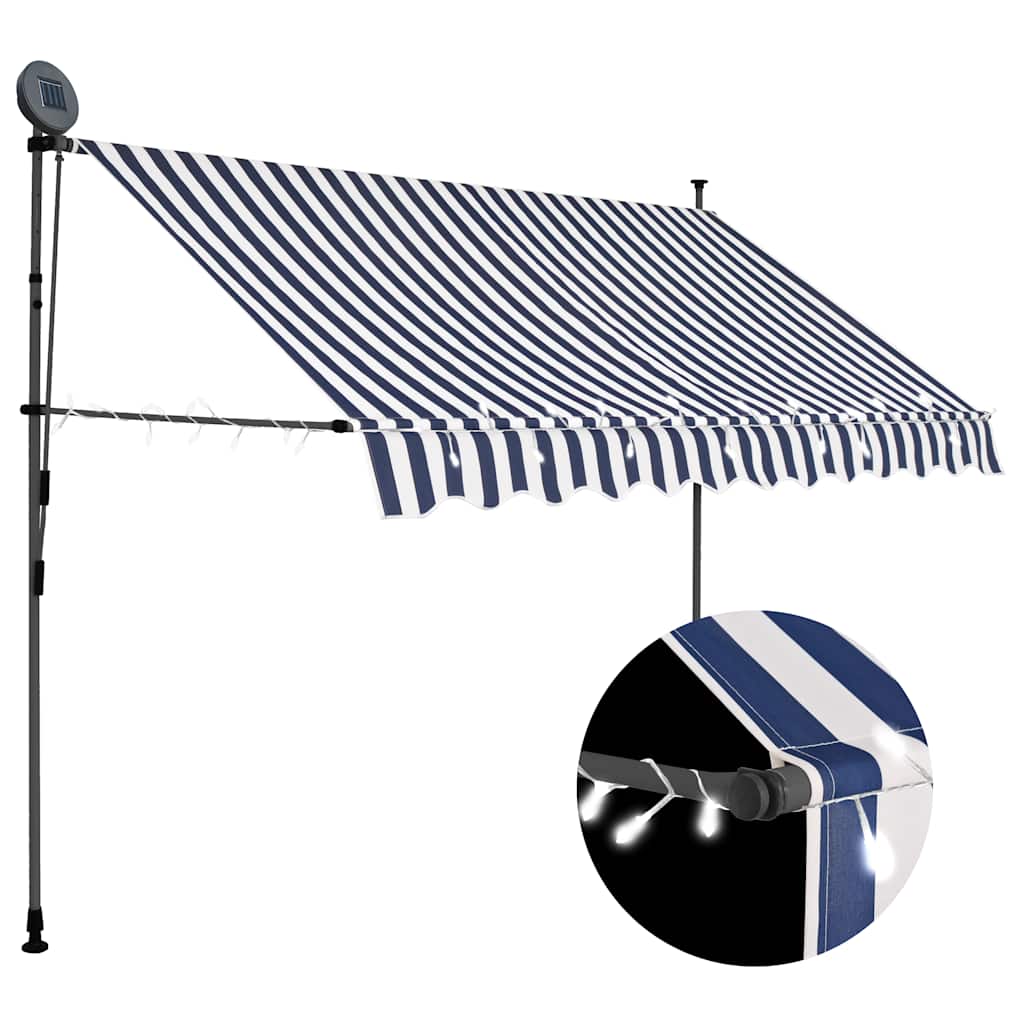 vidaXL Manual Retractable Awning with LED 300 cm Blue and White