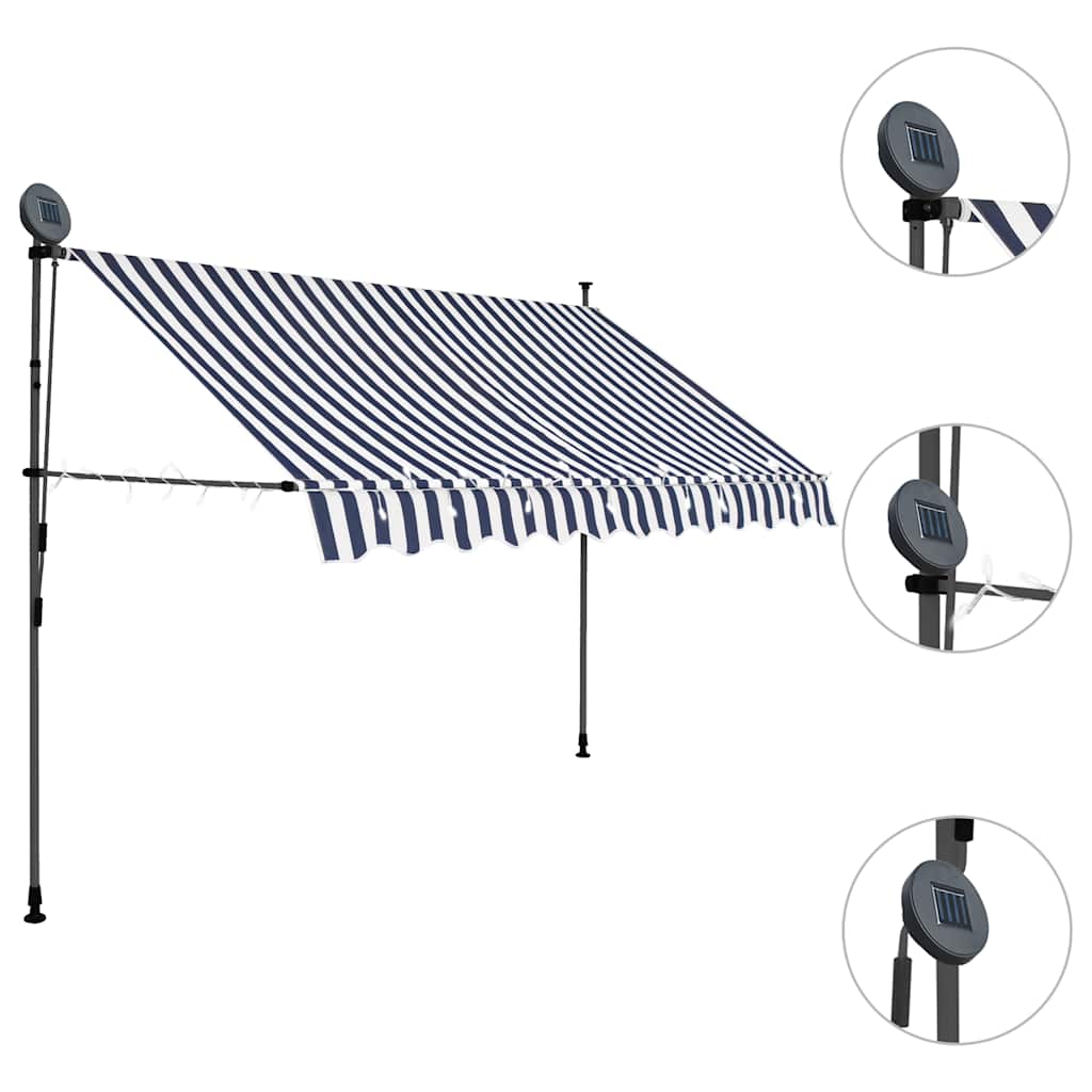 vidaXL Manual Retractable Awning with LED 300 cm Blue and White