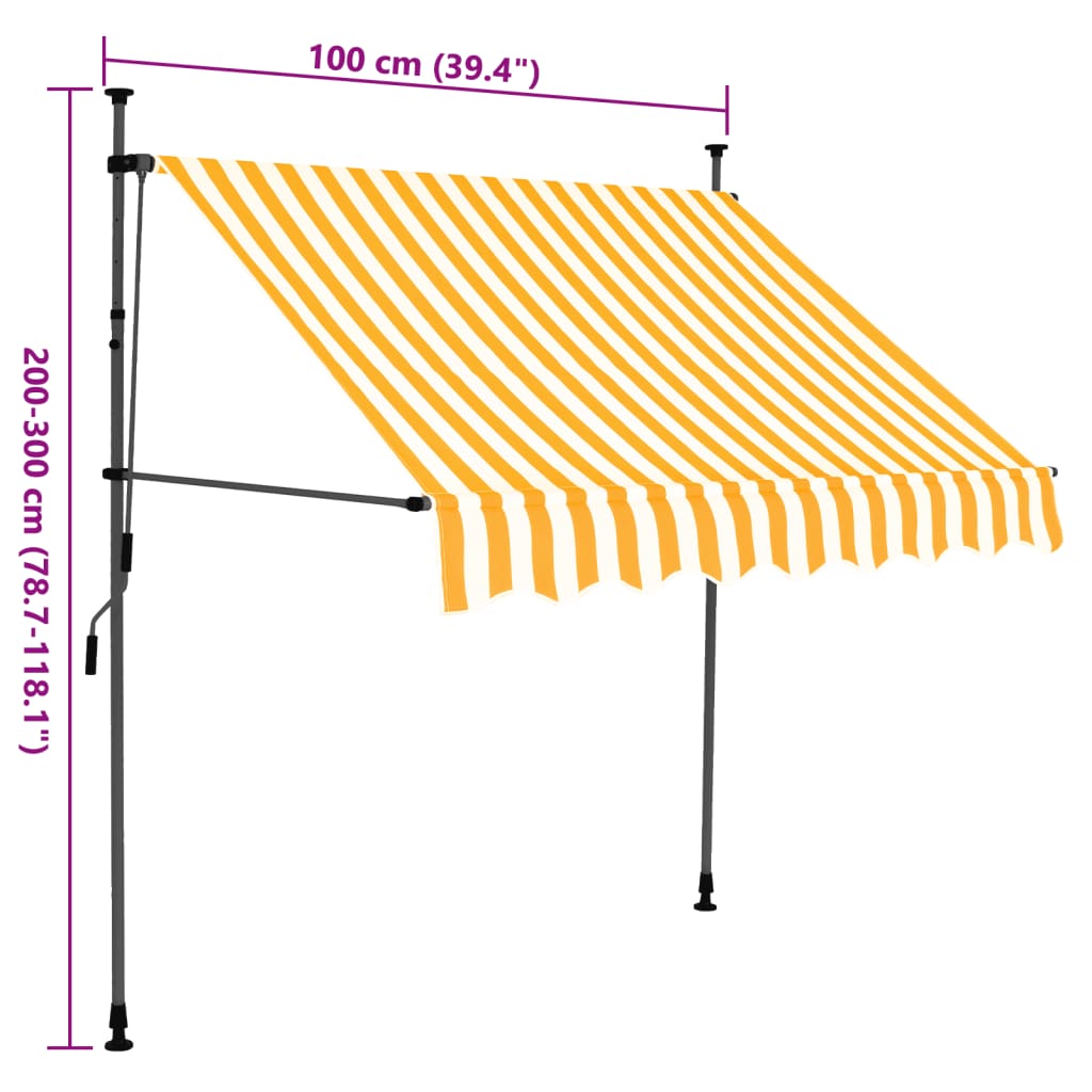 vidaXL Manual Retractable Awning with LED 100 cm White and Orange