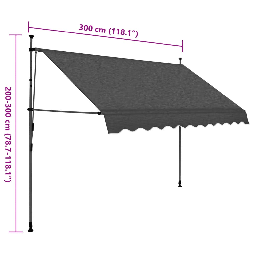 vidaXL Manual Retractable Awning with LED 300 cm Anthracite