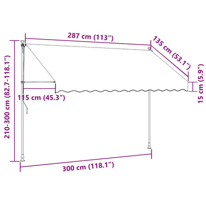 vidaXL Manual Retractable Awning with LED 300 cm Cream