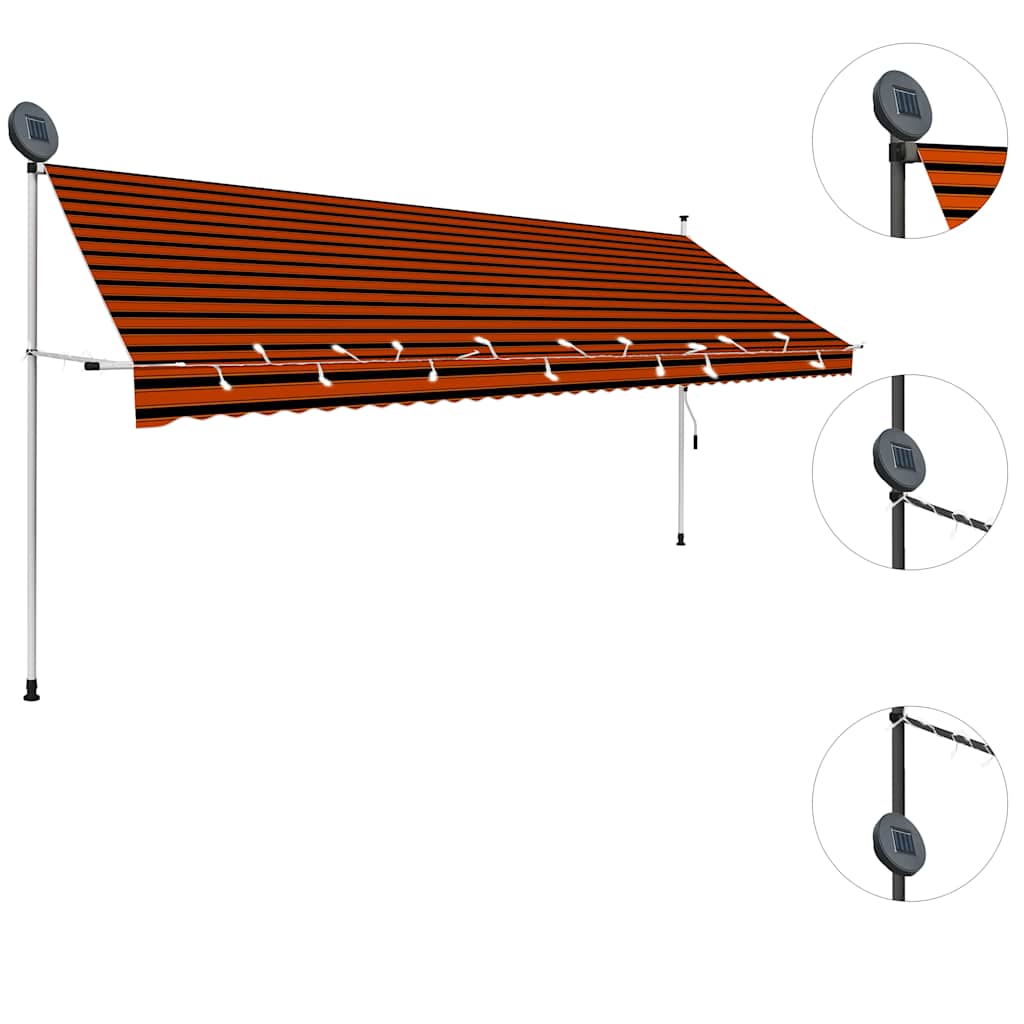 vidaXL Manual Retractable Awning with LED 400 cm Orange and Brown