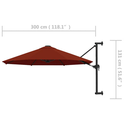 vidaXL Wall-Mounted Garden Parasol with Metal Pole 300 cm Terracotta