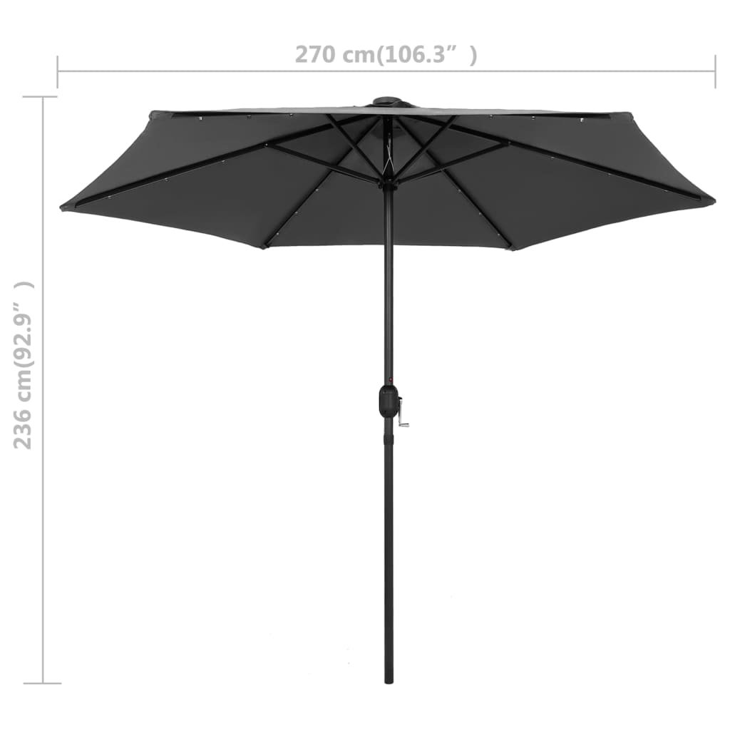 vidaXL Garden Parasol with LED Lights and Aluminium Pole 270 cm Anthracite