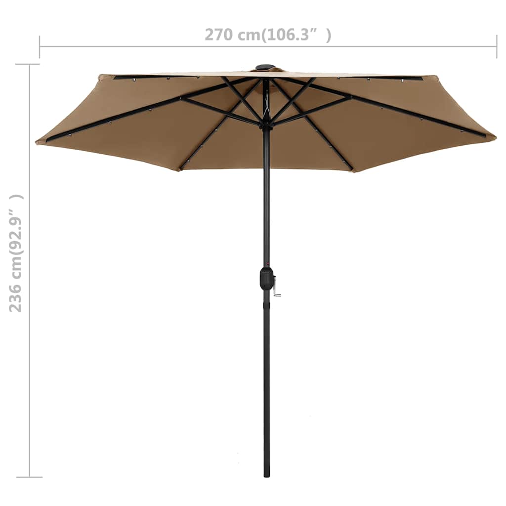vidaXL Garden Parasol with LED Lights and Aluminium Pole 270 cm Taupe