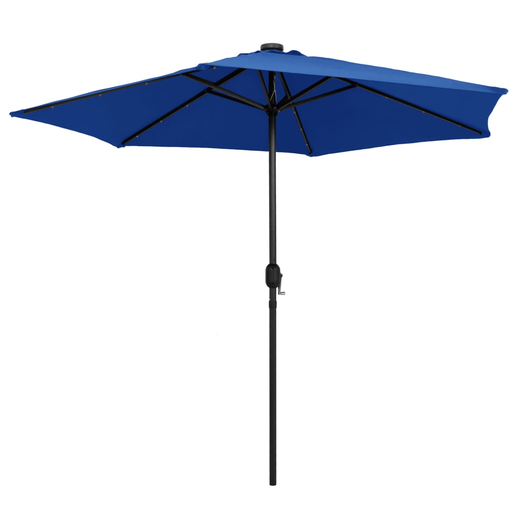 vidaXL Garden Parasol with LED Lights and Aluminium Pole 270 cm Azure Blue