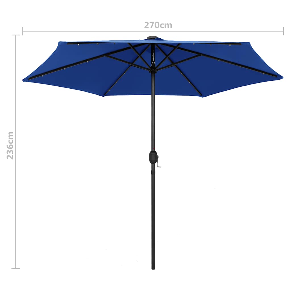 vidaXL Garden Parasol with LED Lights and Aluminium Pole 270 cm Azure Blue