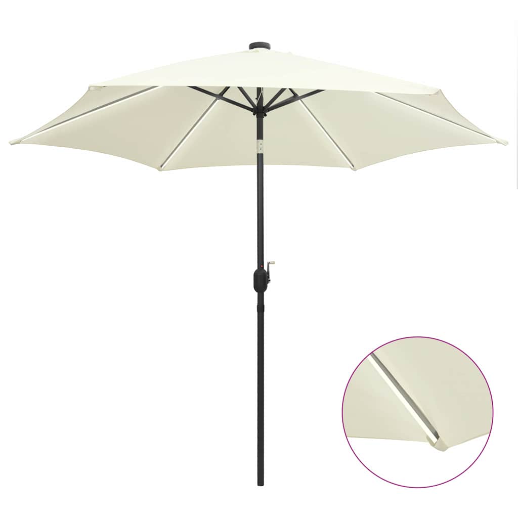 vidaXL Garden Parasol with LED Lights and Aluminium Pole 300 cm Sand White