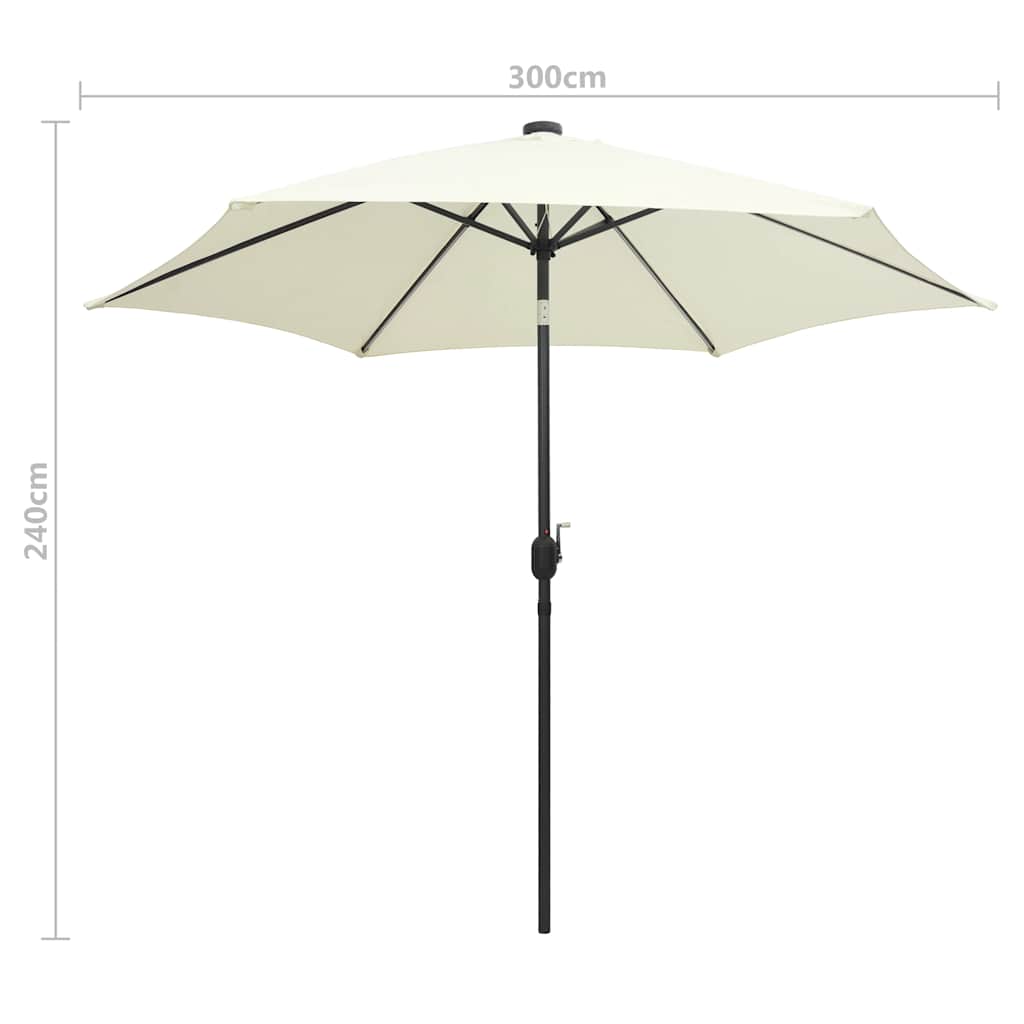 vidaXL Garden Parasol with LED Lights and Aluminium Pole 300 cm Sand White