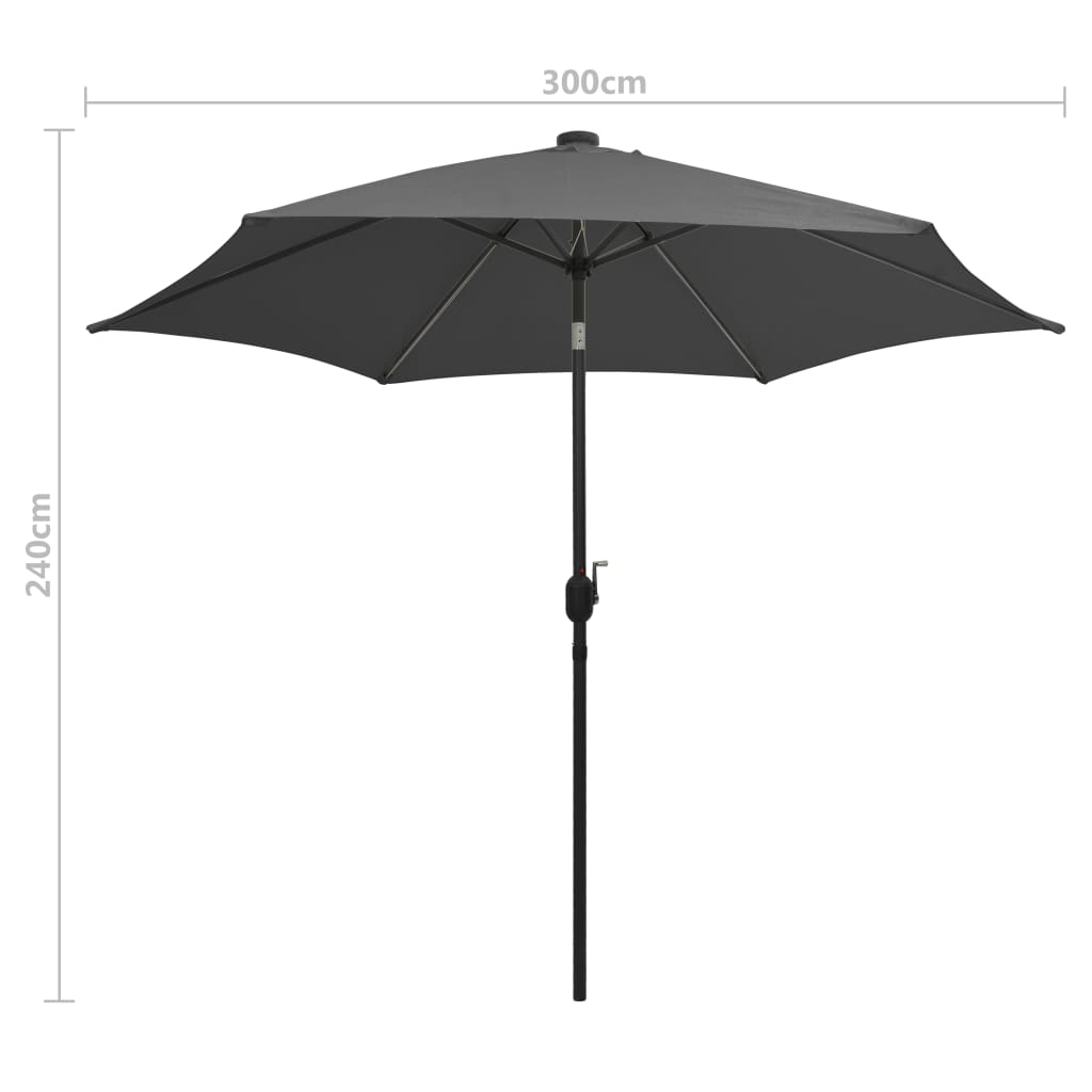 vidaXL Garden Parasol with LED Lights and Aluminium Pole 300 cm Anthracite