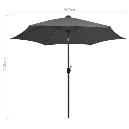 vidaXL Garden Parasol with LED Lights and Aluminium Pole 300 cm Anthracite