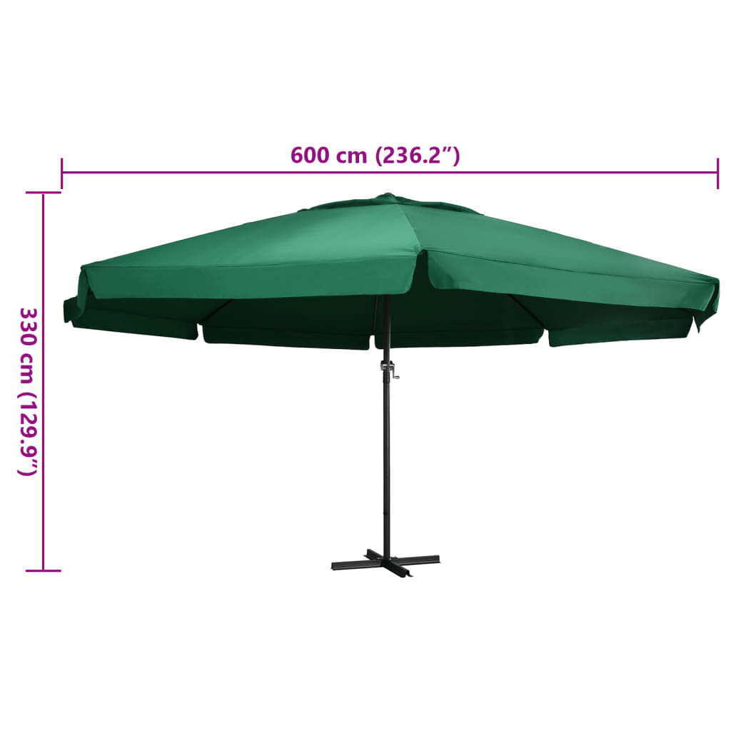 vidaXL Garden Parasol | Green | 100% Polyester with PA coating, Aluminium, Steel