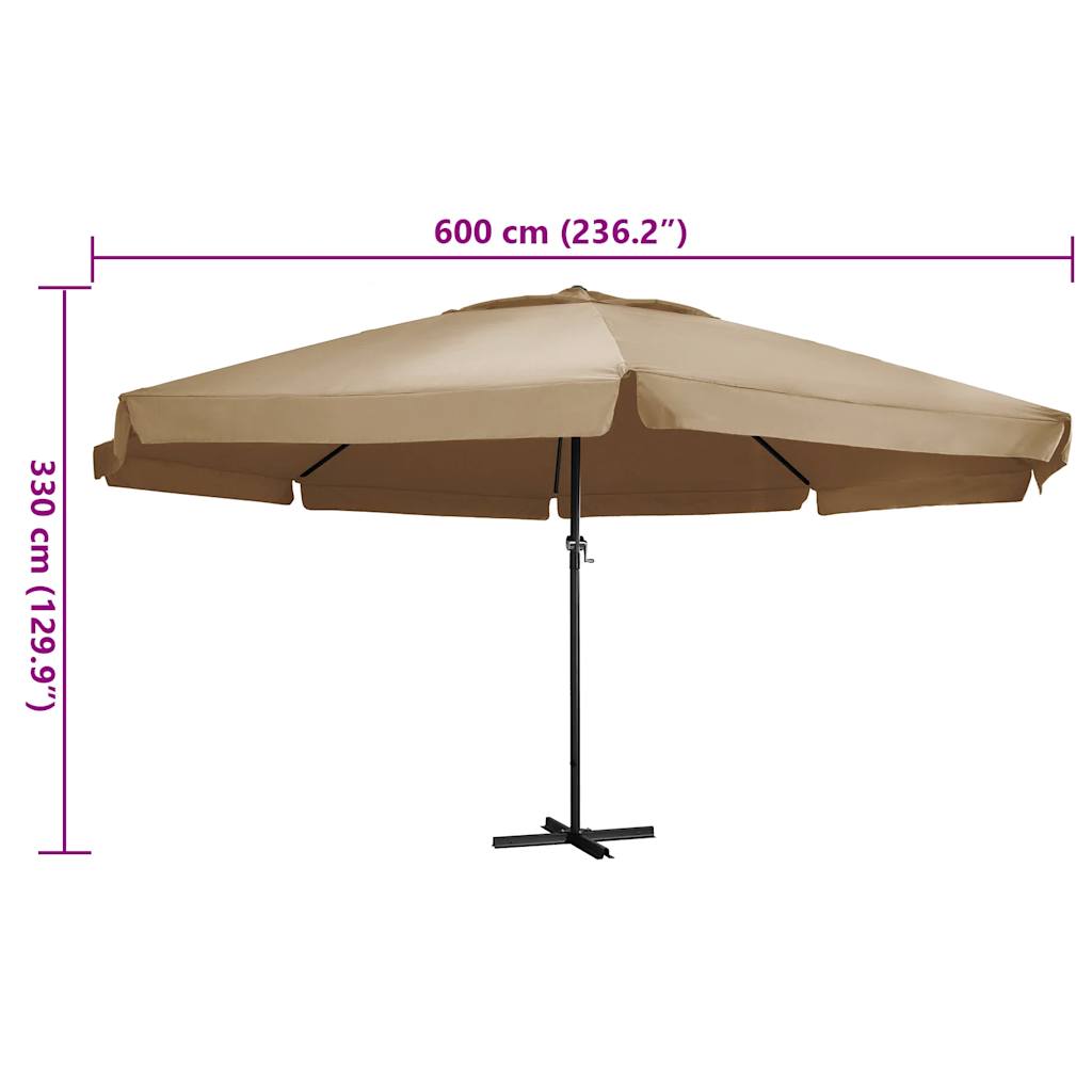 vidaXL Garden Parasol | Taupe | Polyester, Aluminium, Steel | Large