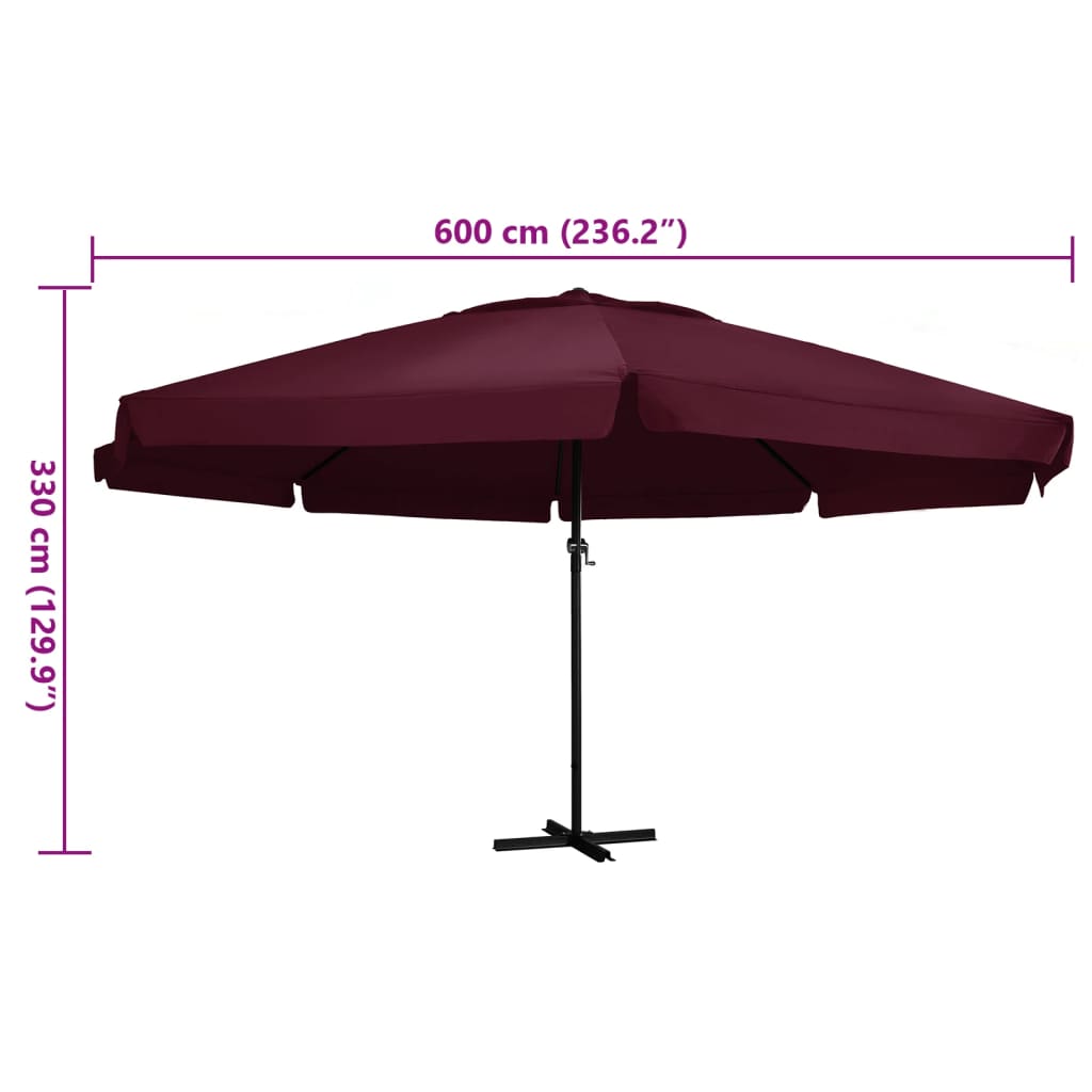vidaXL Garden Parasol with Aluminium Pole 600 cm Bordeaux Red
